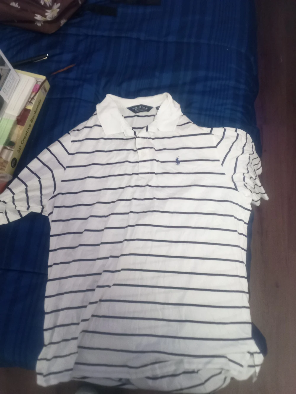 Ralph Lauren Large White Polo with Navy Stripes